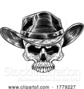 Vector Illustration of Skull Cowboy Hat Grim Reaper by AtStockIllustration