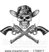 Vector Illustration of Skull Cowboy Sheriff with Crossed Pistols by AtStockIllustration