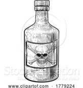 Vector Illustration of Skull Crossbone Poison Sign Bottle Vintage Woodcut by AtStockIllustration