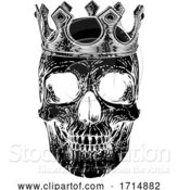 Vector Illustration of Skull Human Skeleton King Wearing Royal Crown by AtStockIllustration