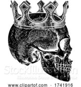 Vector Illustration of Skull Human Skeleton King Wearing Royal Crown by AtStockIllustration