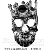 Vector Illustration of Skull Human Skeleton King Wearing Royal Crown by AtStockIllustration