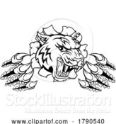 Vector Illustration of Snarling Tiger Mascot Slashing Through a Wall by AtStockIllustration