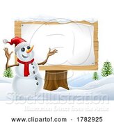 Vector Illustration of Snowman Christmas Snow Sign Landscape Scene by AtStockIllustration