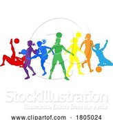 Vector Illustration of Soccer Female Football Women Players Silhouettes by AtStockIllustration