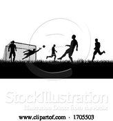 Vector Illustration of Soccer Football Players Silhouette Match Scene by AtStockIllustration