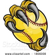 Vector Illustration of Softball Ball Eagle Claw Monster Hand by AtStockIllustration