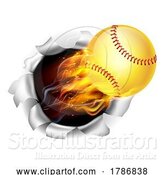 Vector Illustration of Softball Ball Flame Fire Breaking Background by AtStockIllustration