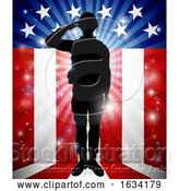 Vector Illustration of Soldier Saluting American Flag Background by AtStockIllustration