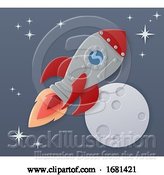 Vector Illustration of Space Rocket Ship Paper Craft Moon Scene by AtStockIllustration