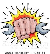 Vector Illustration of Spanner Wrench Fist Hand Explosion Pop Art by AtStockIllustration