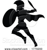 Vector Illustration of Spartan Silhouette Gladiator Trojan Greek Warrior by AtStockIllustration