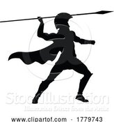 Vector Illustration of Spartan Silhouette Gladiator Trojan Greek Warrior by AtStockIllustration