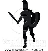 Vector Illustration of Spartan Silhouette Gladiator Trojan Greek Warrior by AtStockIllustration