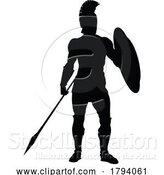 Vector Illustration of Spartan Silhouette Gladiator Trojan Greek Warrior by AtStockIllustration