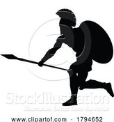 Vector Illustration of Spartan Silhouette Gladiator Trojan Greek Warrior by AtStockIllustration