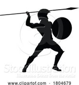 Vector Illustration of Spartan Silhouette Gladiator Trojan Greek Warrior by AtStockIllustration