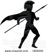 Vector Illustration of Spartan Silhouette Gladiator Trojan Greek Warrior by AtStockIllustration