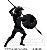 Vector Illustration of Spartan Silhouette Gladiator Trojan Greek Warrior by AtStockIllustration