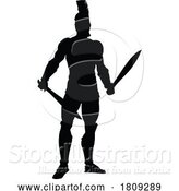 Vector Illustration of Spartan Silhouette Gladiator Trojan Greek Warrior by AtStockIllustration