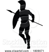 Vector Illustration of Spartan Silhouette Gladiator Trojan Greek Warrior by AtStockIllustration