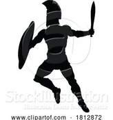 Vector Illustration of Spartan Silhouette Gladiator Trojan Greek Warrior by AtStockIllustration