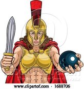 Vector Illustration of Spartan Trojan Gladiator Bowling Warrior Lady by AtStockIllustration