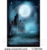 Vector Illustration of Spooky Scary Haunted Castle Background Concept by AtStockIllustration