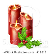 Vector Illustration of Sprig of Holly Beside Lit Christmas Candles by AtStockIllustration