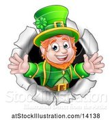 Vector Illustration of St Patricks Day Leprechaun Breaking Through a Hole in a Wall by AtStockIllustration