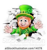 Vector Illustration of St Patricks Day Leprechaun Breaking Through White Brick Wall by AtStockIllustration