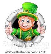 Vector Illustration of St Patricks Day Leprechaun Giving Two Thumbs up and Breaking Through a Hole in a Wall by AtStockIllustration