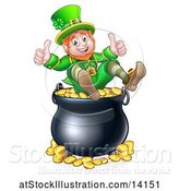 Vector Illustration of St Patricks Day Leprechaun Giving Two Thumbs up on Top of a Pot of Gold by AtStockIllustration