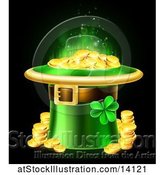 Vector Illustration of St Patricks Day Leprechaun Hat Full of Gold Coins, on a Black Background by AtStockIllustration