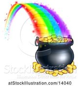Vector Illustration of St Patricks Day Rainbow Ending at a Leprechauns Pot of Gold by AtStockIllustration