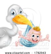 Vector Illustration of Stork Delivering Baby by AtStockIllustration