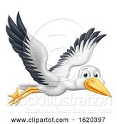 Vector Illustration of Stork Pregnancy Myth Bird Flying by AtStockIllustration