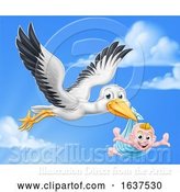 Vector Illustration of Stork Pregnancy Myth Bird with Baby Boy by AtStockIllustration