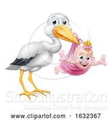 Vector Illustration of Stork Pregnancy Myth Bird with Baby Girl by AtStockIllustration
