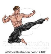 Vector Illustration of Strong Muscular Male Martial Artist Kicking by AtStockIllustration