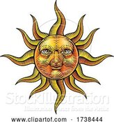 Vector Illustration of Sun Face Woodcut Drawing Retro Vintage Engraving by AtStockIllustration