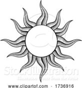 Vector Illustration of Sun Outline Woodcut Vintage Engraving Design by AtStockIllustration