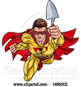 Vector Illustration of Super Bricklayer Builder Superhero Holding Trowel by AtStockIllustration