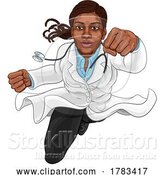 Vector Illustration of Super Hero Black Lady Doctor Flying Superhero by AtStockIllustration