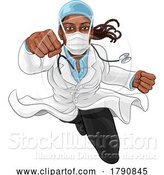 Vector Illustration of Super Hero Black Lady Doctor Flying Superhero by AtStockIllustration