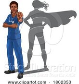 Vector Illustration of Super Hero Black Lady Doctor or Nurse Pointing by AtStockIllustration