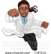 Vector Illustration of Super Hero Black Lady Scientist Flying Superhero by AtStockIllustration