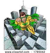 Vector Illustration of Super Hero Flying City Comic Book Superhero Pose by AtStockIllustration