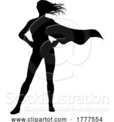 Vector Illustration of Super Hero Silhouette Superhero Cape Lady by AtStockIllustration