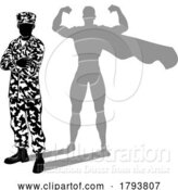 Vector Illustration of Super Hero Soldier Silhouette Superhero Shadow by AtStockIllustration